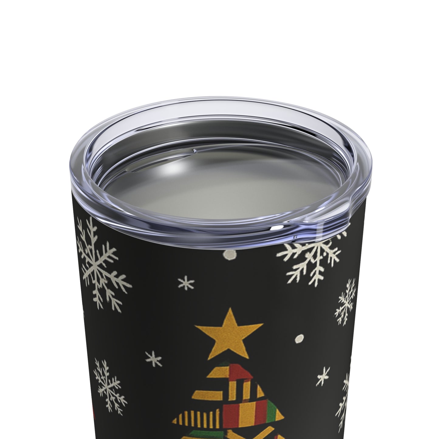 10oz Holiday Kente Christmas Tree Tumbler – African Pattern Snowflake Travel Cup