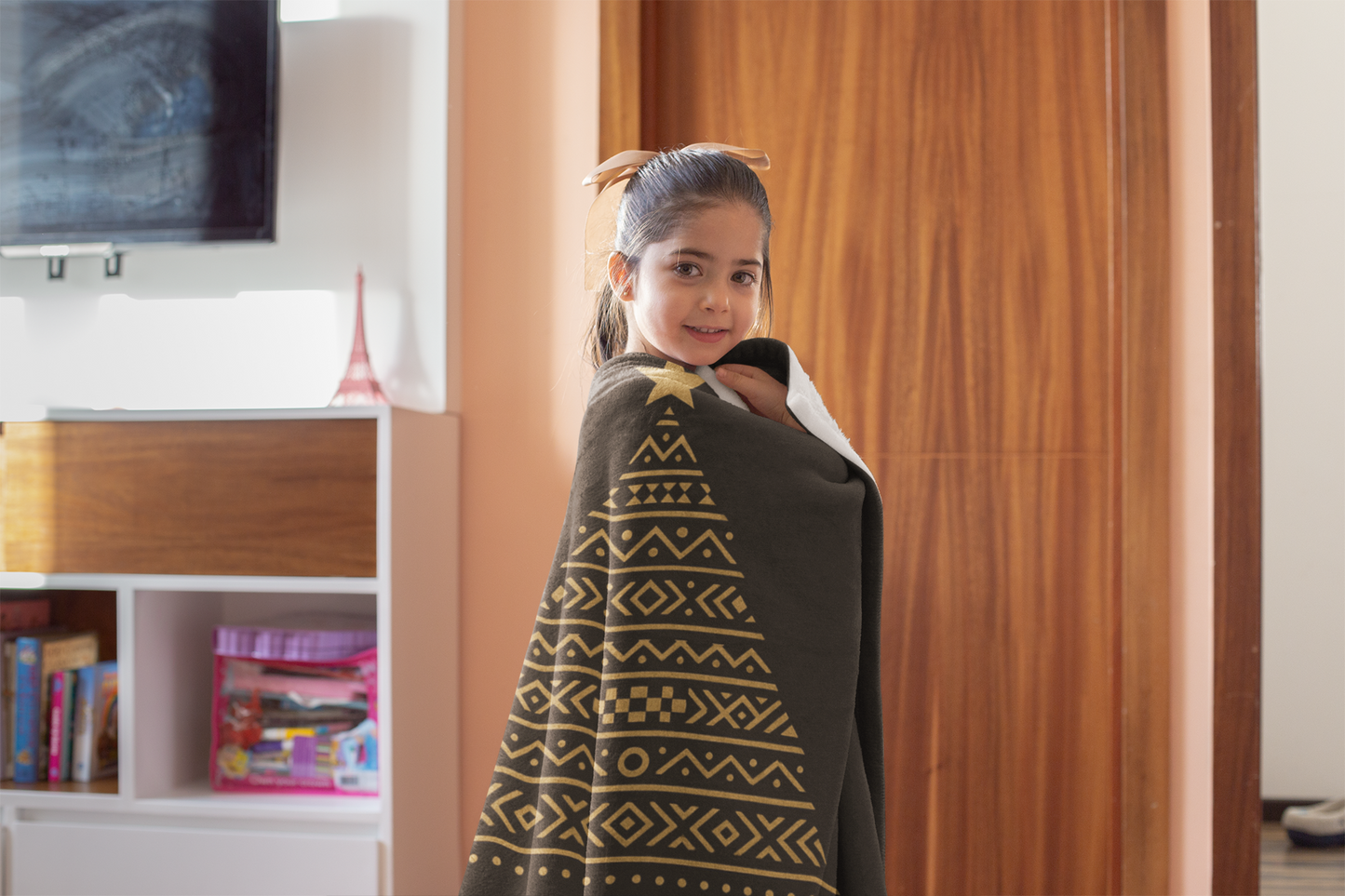 Crushed Velvet Blanket - Gold African Geometric Pattern