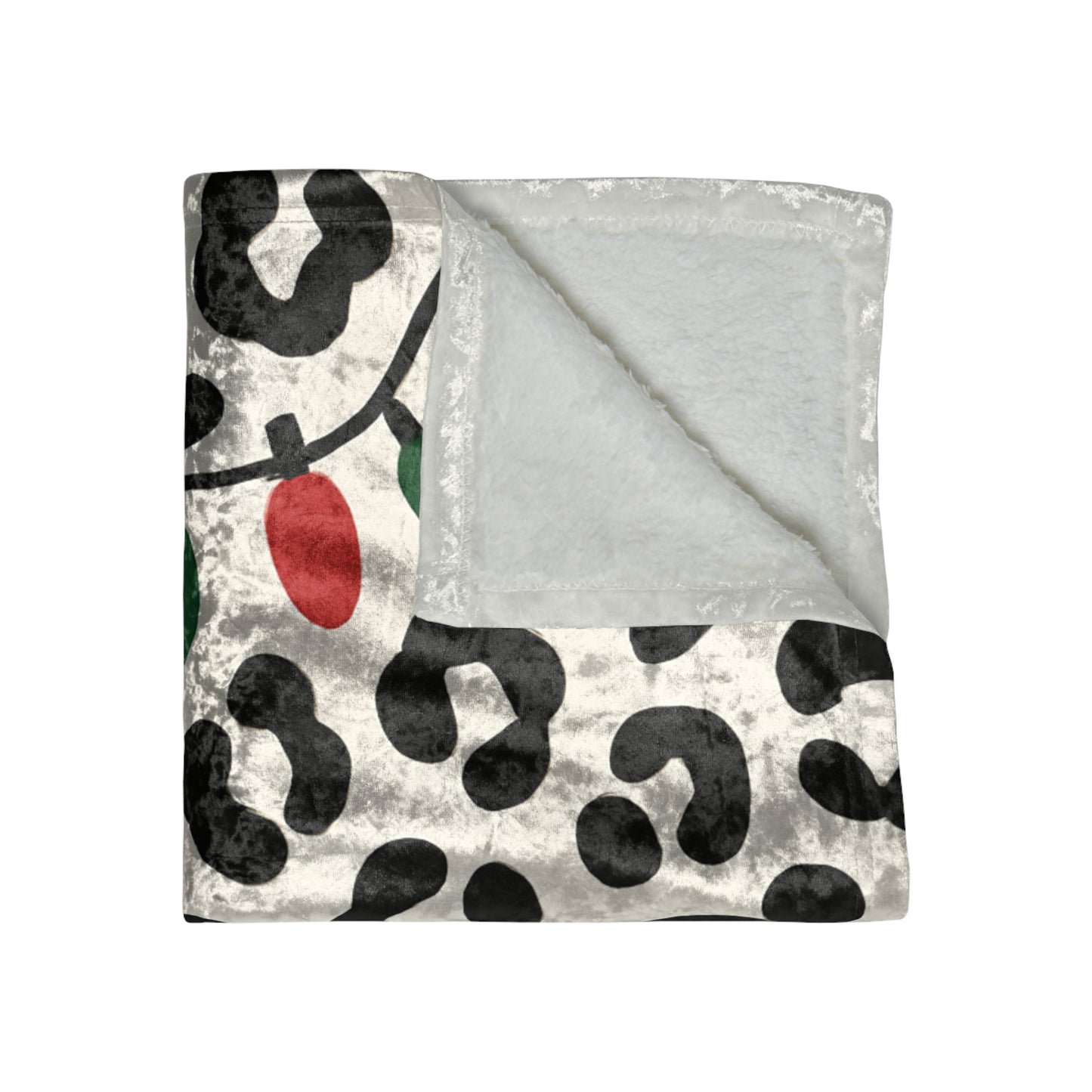 Holiday African Leopard Print Crushed Velvet Blanket — Festive Christmas Lights & Mistletoe Throw