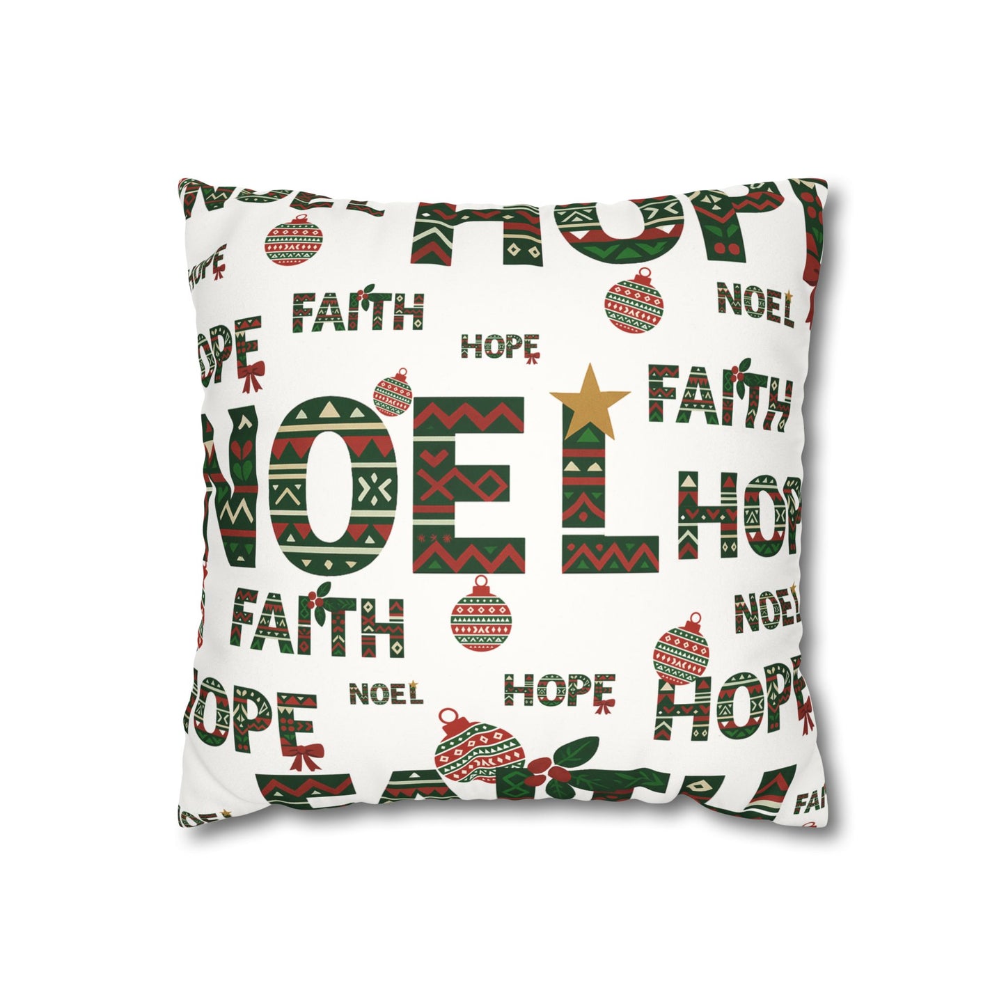 Noel Hope Faith African Print Christmas Pillowcase — Faux Suede Square Holiday Pillow Cover