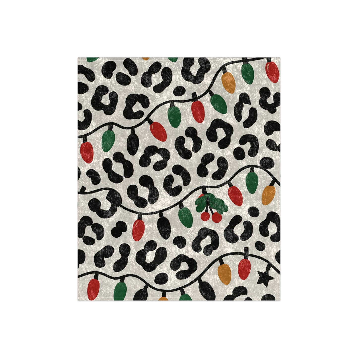 Holiday African Leopard Print Crushed Velvet Blanket — Festive Christmas Lights & Mistletoe Throw