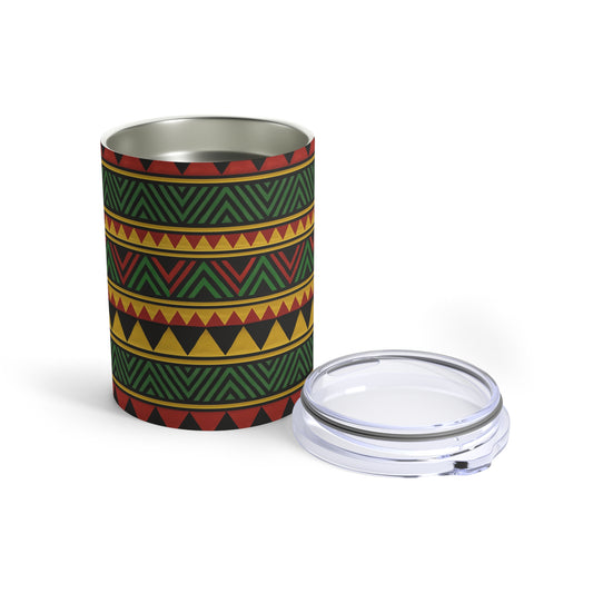 10oz Insulated Tumbler — AfricanTribal Pattern (Red Green Yellow)