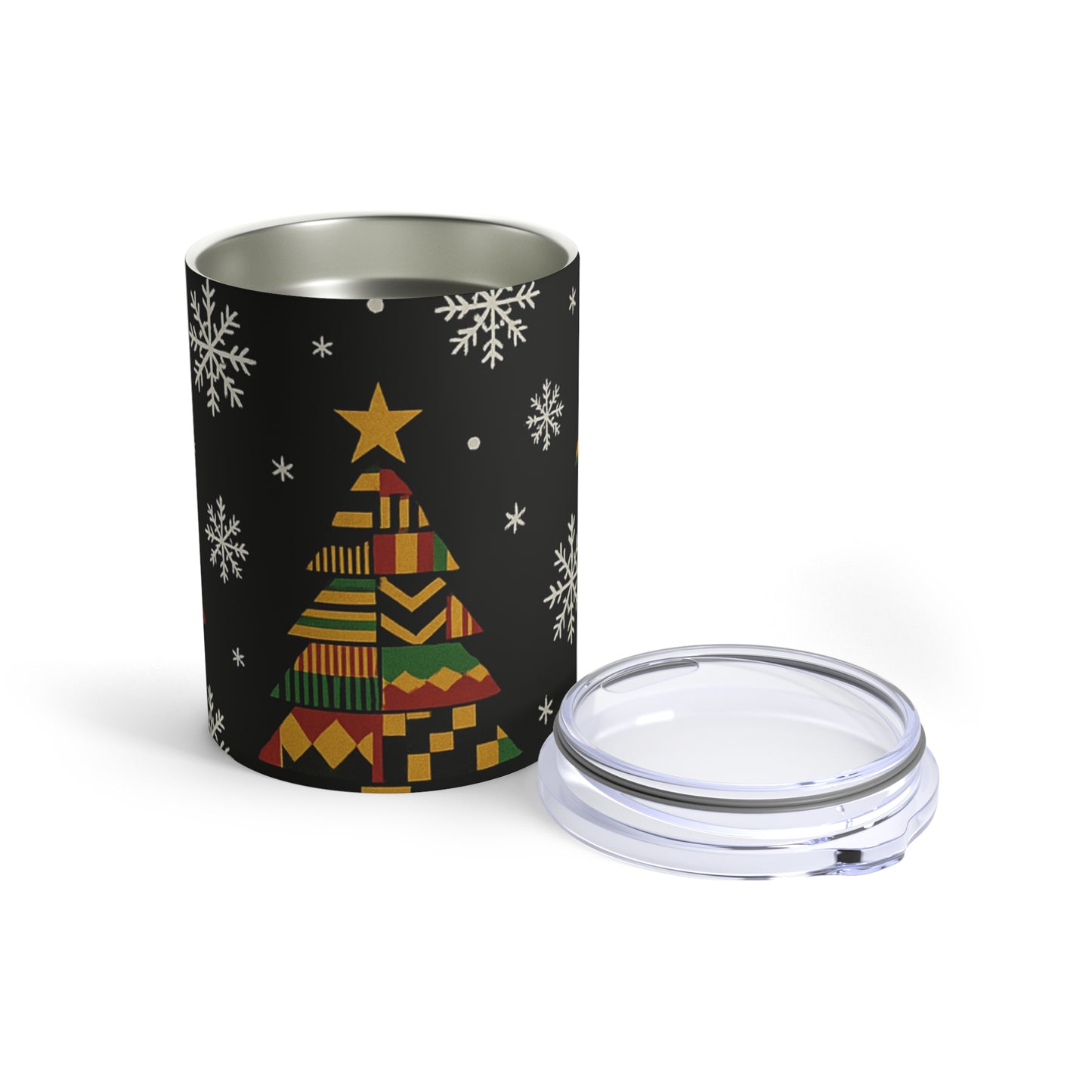 10oz Holiday Kente Christmas Tree Tumbler – African Pattern Snowflake Travel Cup