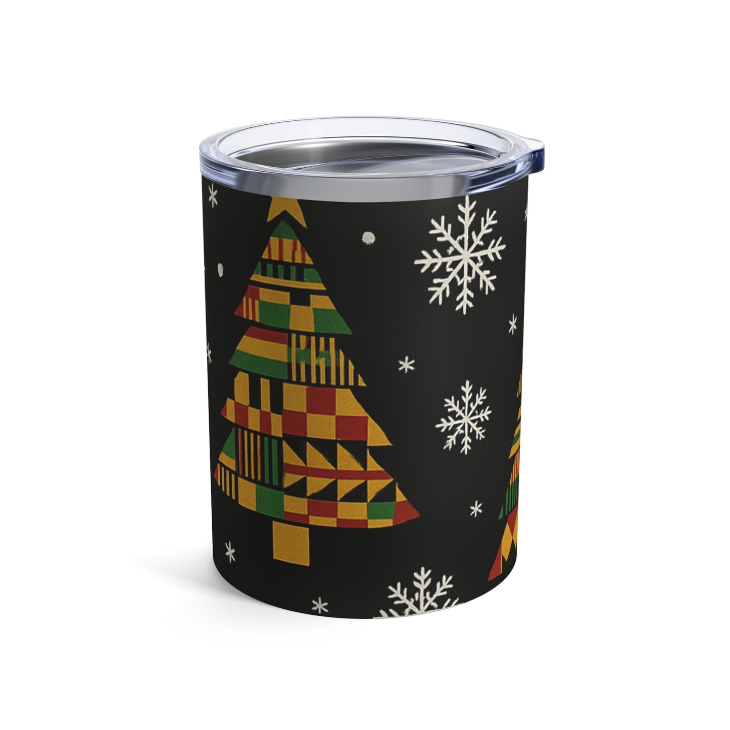 10oz Holiday Kente Christmas Tree Tumbler – African Pattern Snowflake Travel Cup