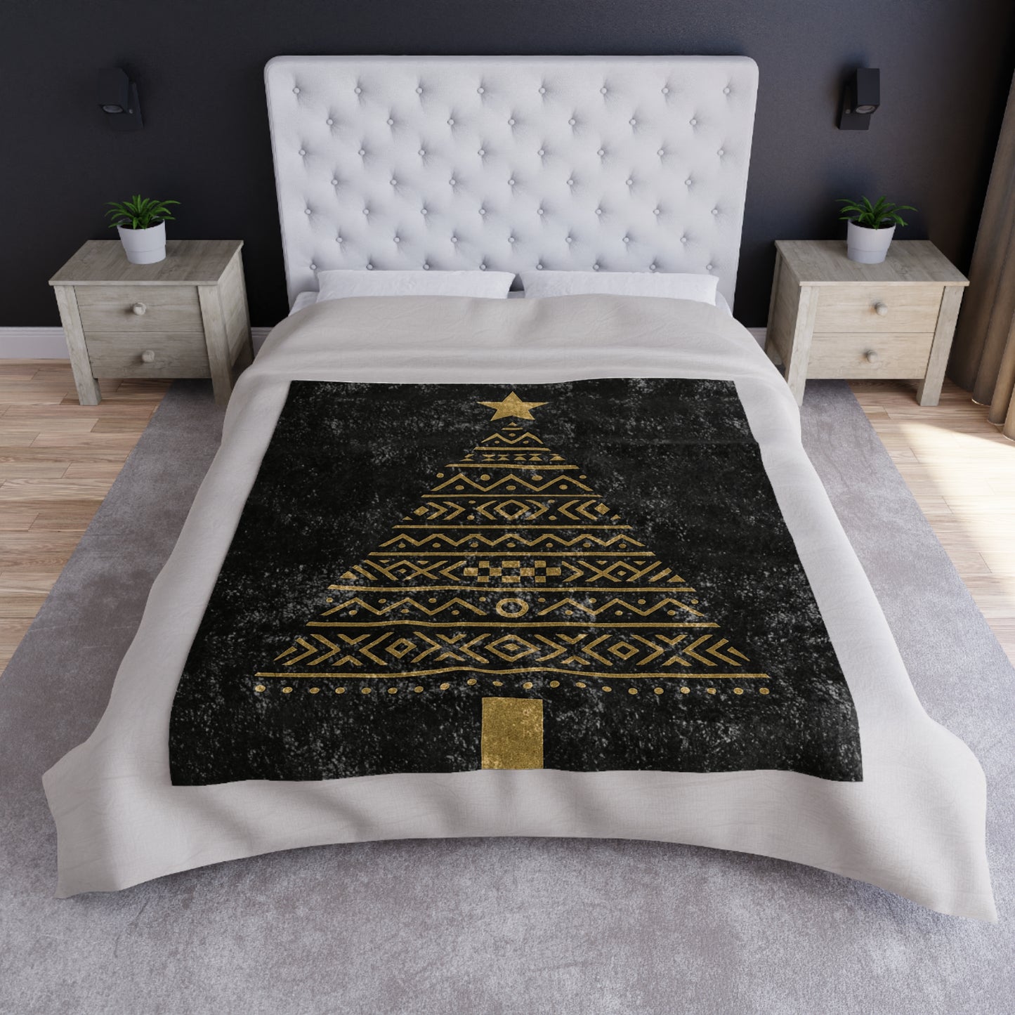 Crushed Velvet Blanket - Gold African Geometric Pattern