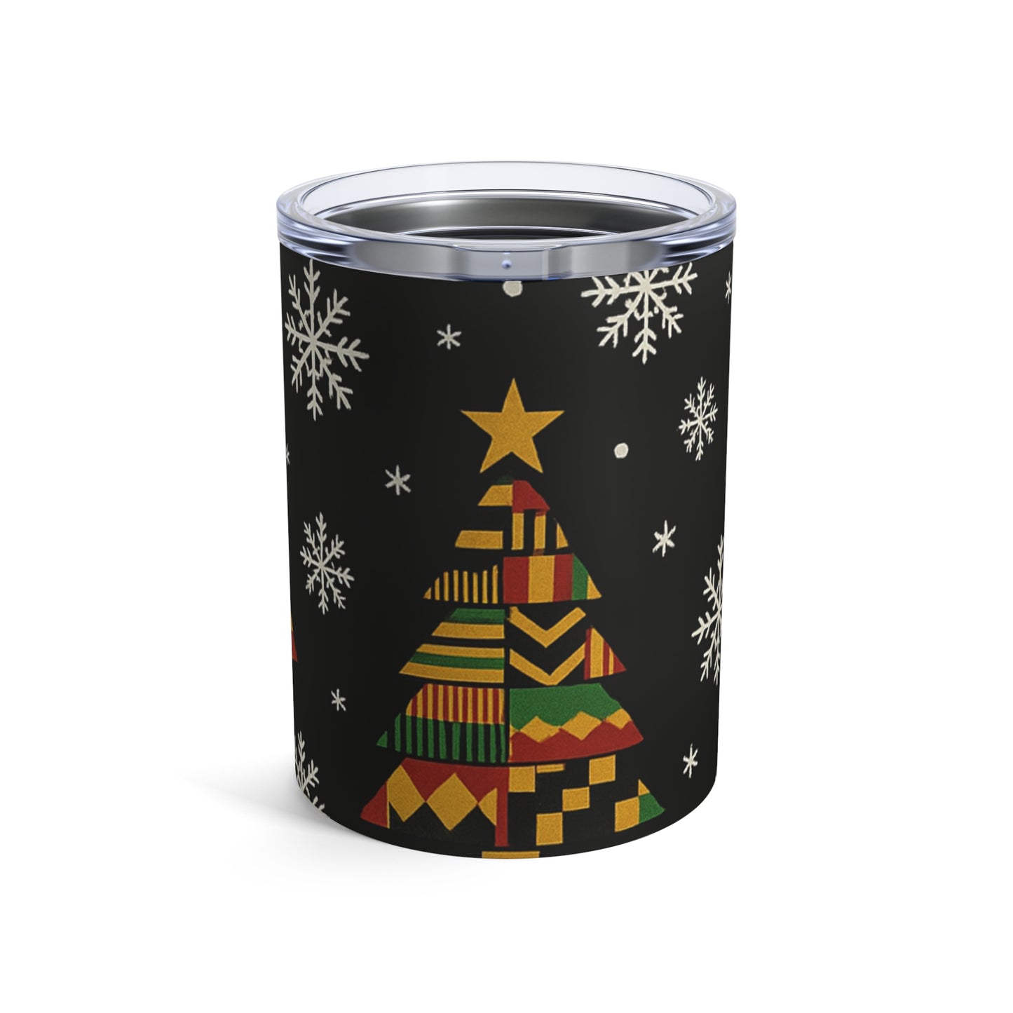 10oz Holiday Kente Christmas Tree Tumbler – African Pattern Snowflake Travel Cup