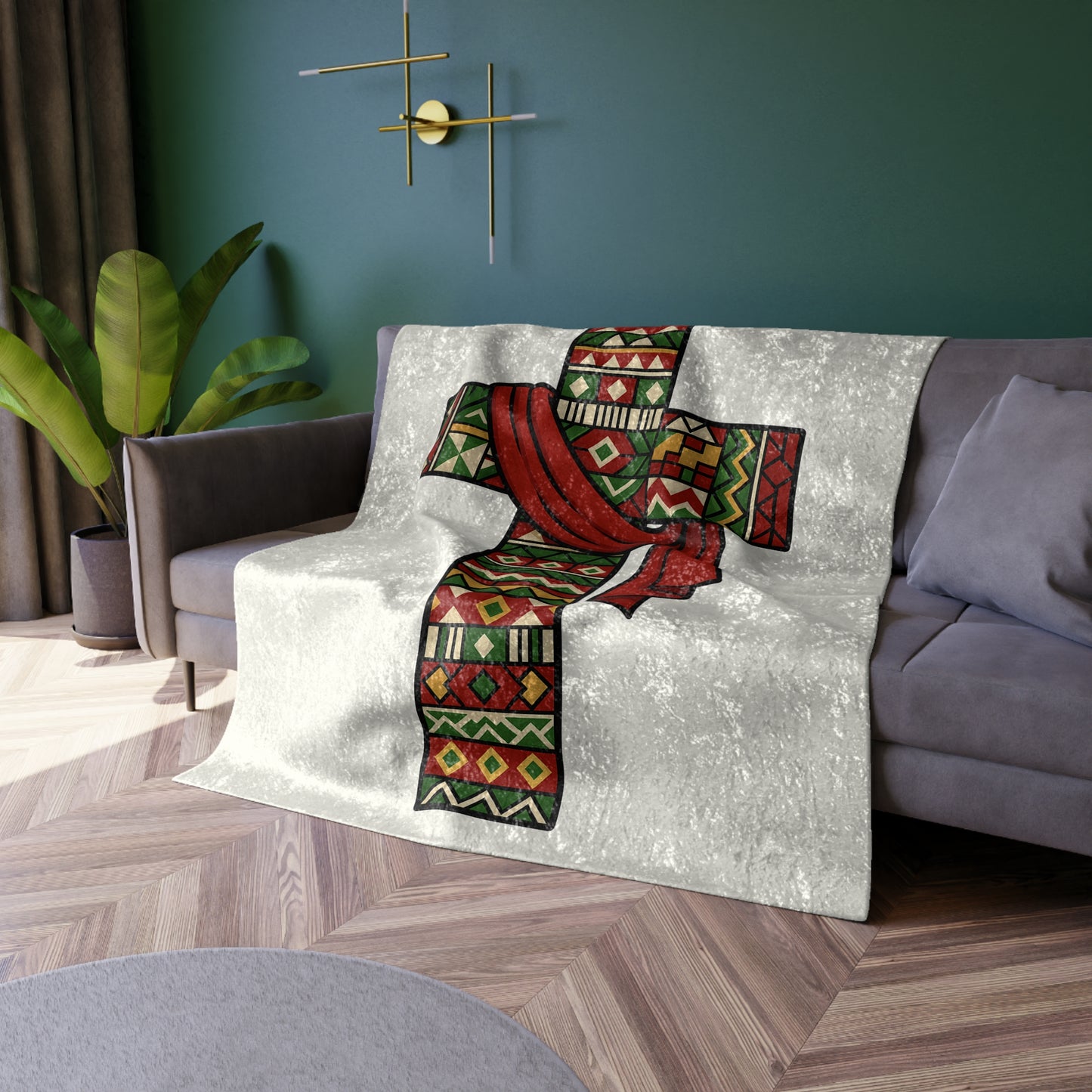 Velvet Blanket - African Patterned Cross, Christmas Design