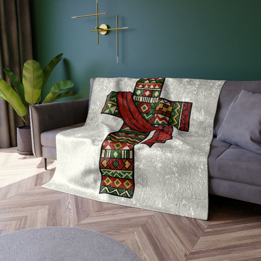 Velvet Blanket - African Patterned Cross, Christmas Design