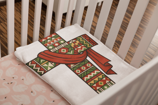 Velvet Blanket - African Patterned Cross, Christmas Design