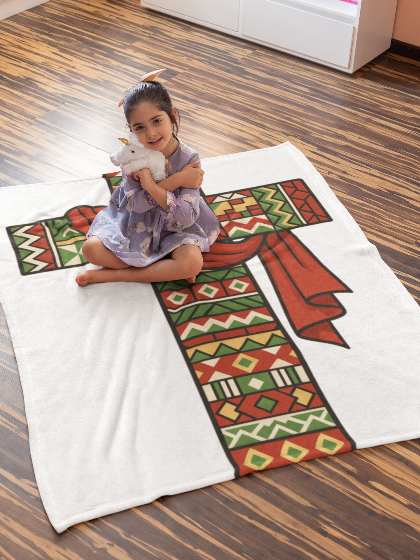Velvet Blanket - African Patterned Cross, Christmas Design