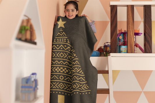 Crushed Velvet Blanket - Gold African Geometric Pattern