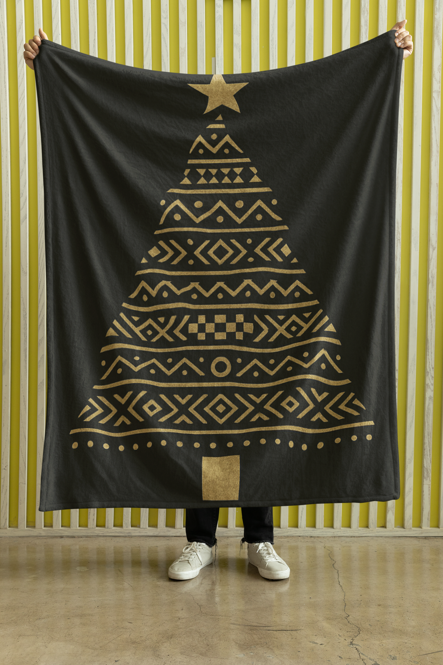 Crushed Velvet Blanket - Gold African Geometric Pattern