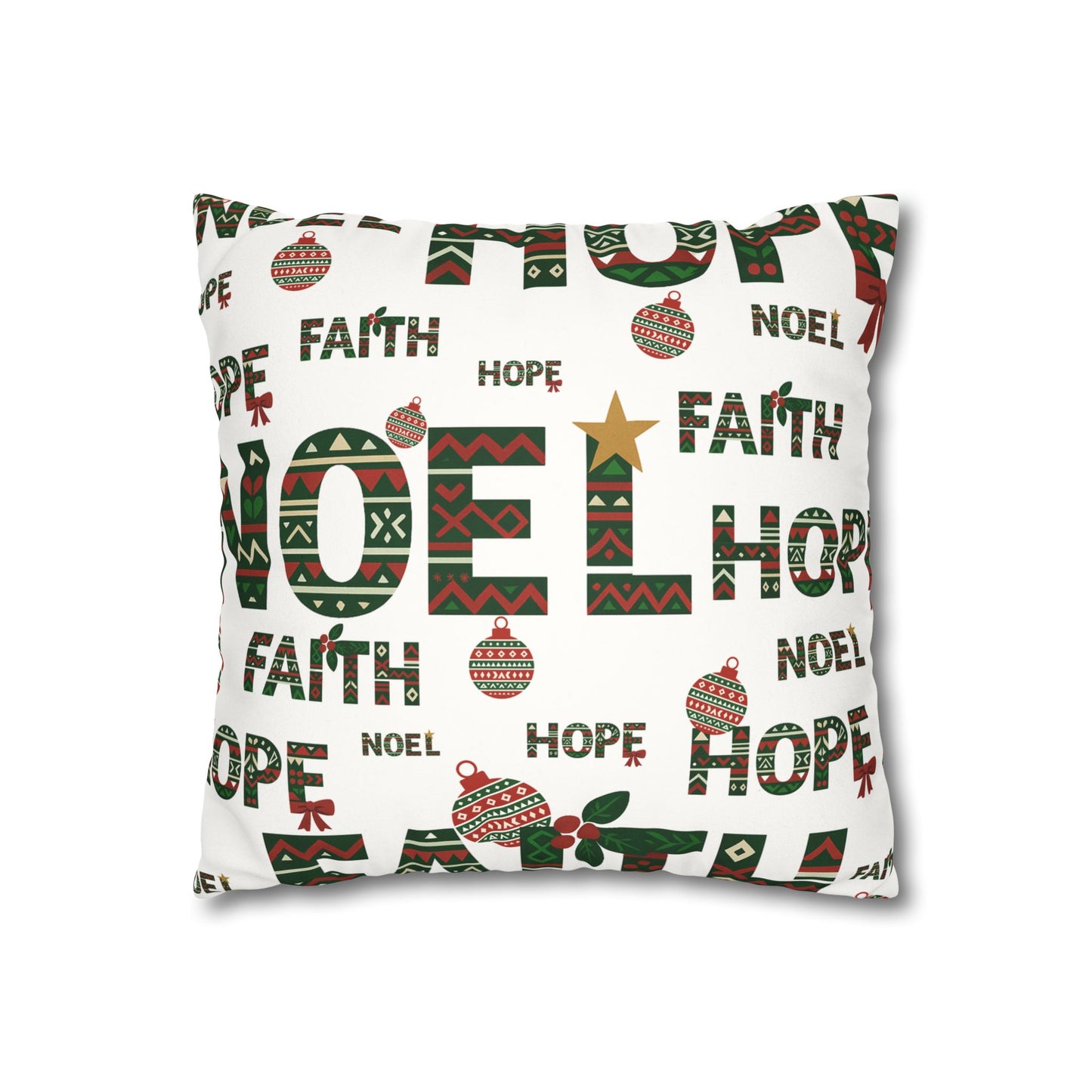 Noel Hope Faith African Print Christmas Pillowcase — Faux Suede Square Holiday Pillow Cover