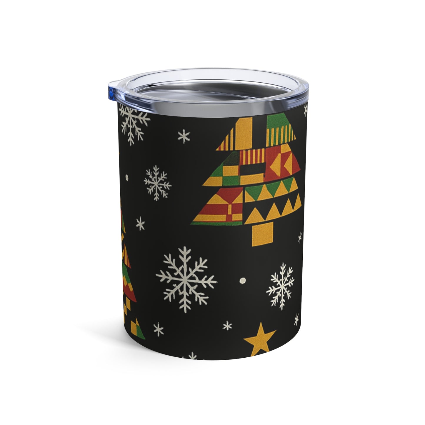 10oz Holiday Kente Christmas Tree Tumbler – African Pattern Snowflake Travel Cup