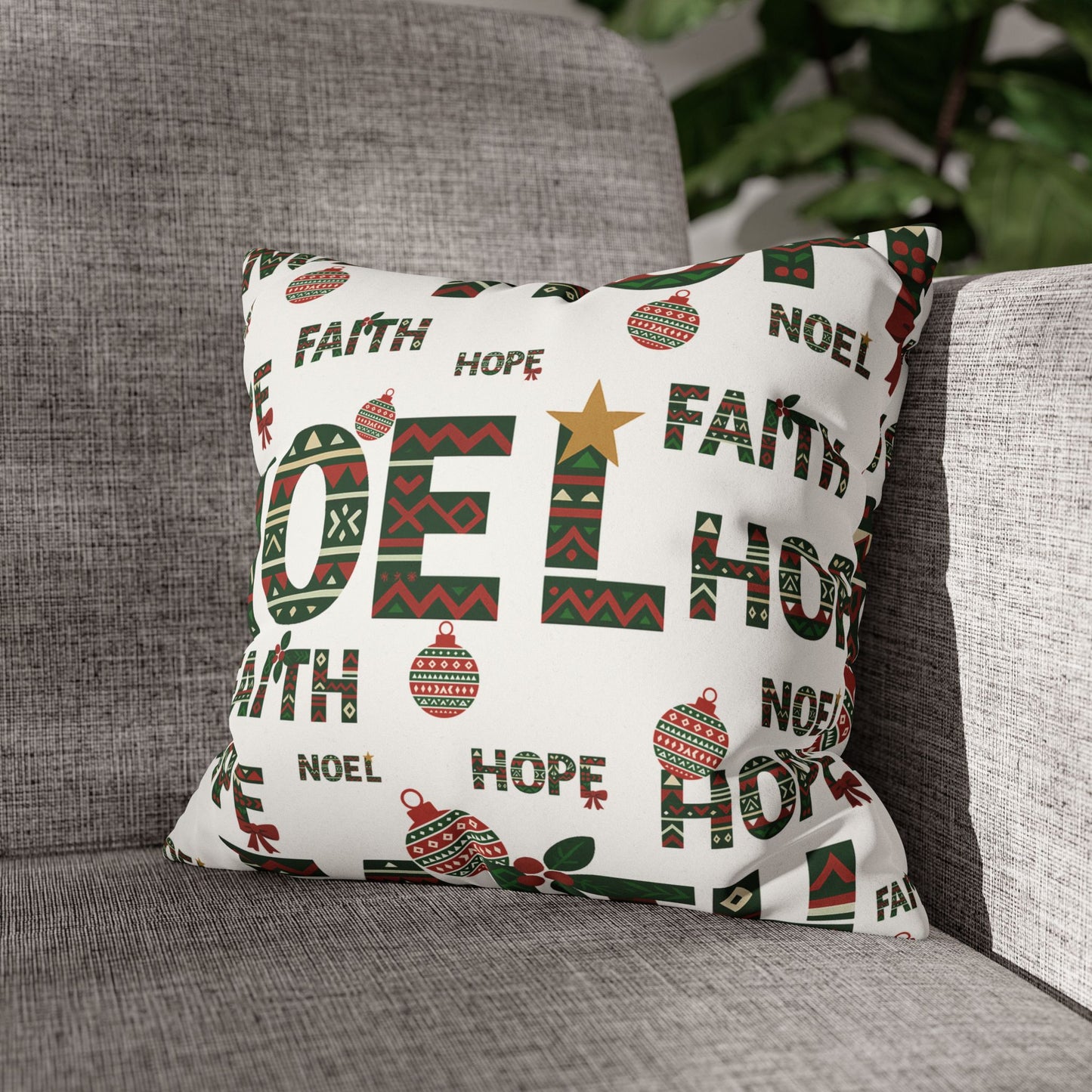 Noel Hope Faith African Print Christmas Pillowcase — Faux Suede Square Holiday Pillow Cover
