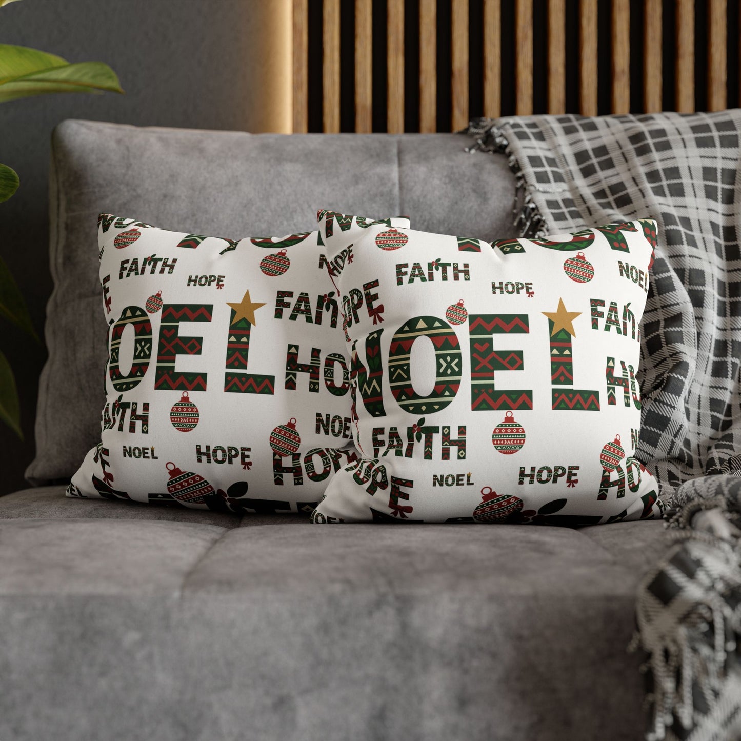 Noel Hope Faith African Print Christmas Pillowcase — Faux Suede Square Holiday Pillow Cover