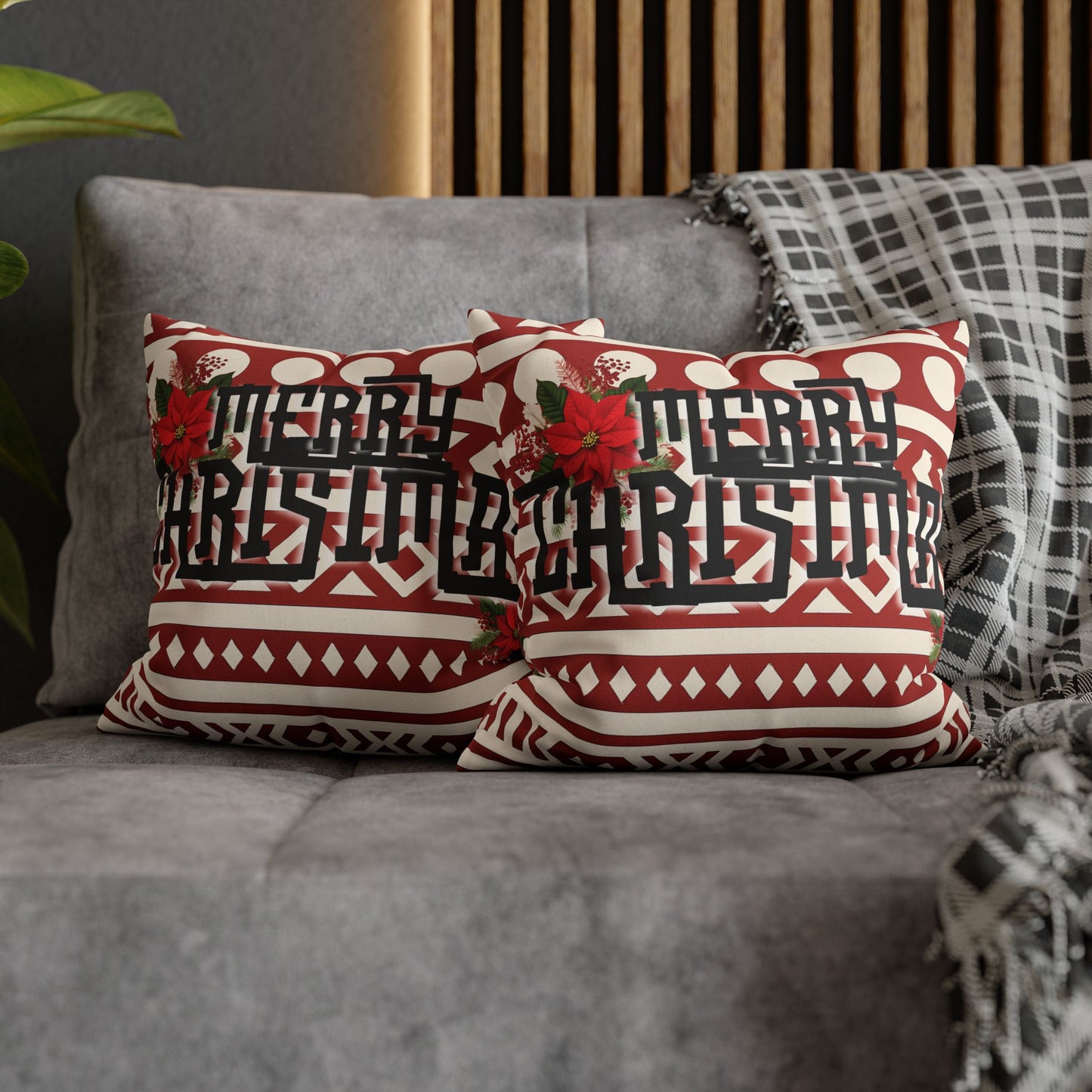 African Merry Christmas Geometric Print Faux Suede Pillowcase