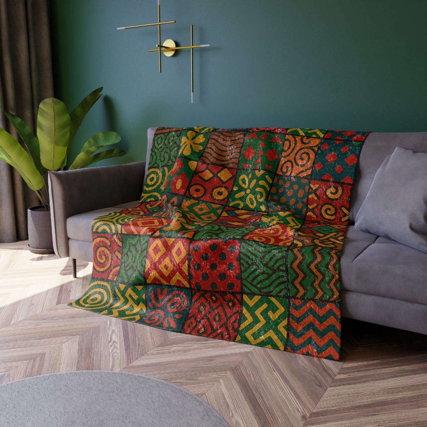 Velvet Blanket - African Patch Work Christmas Ethnic Design