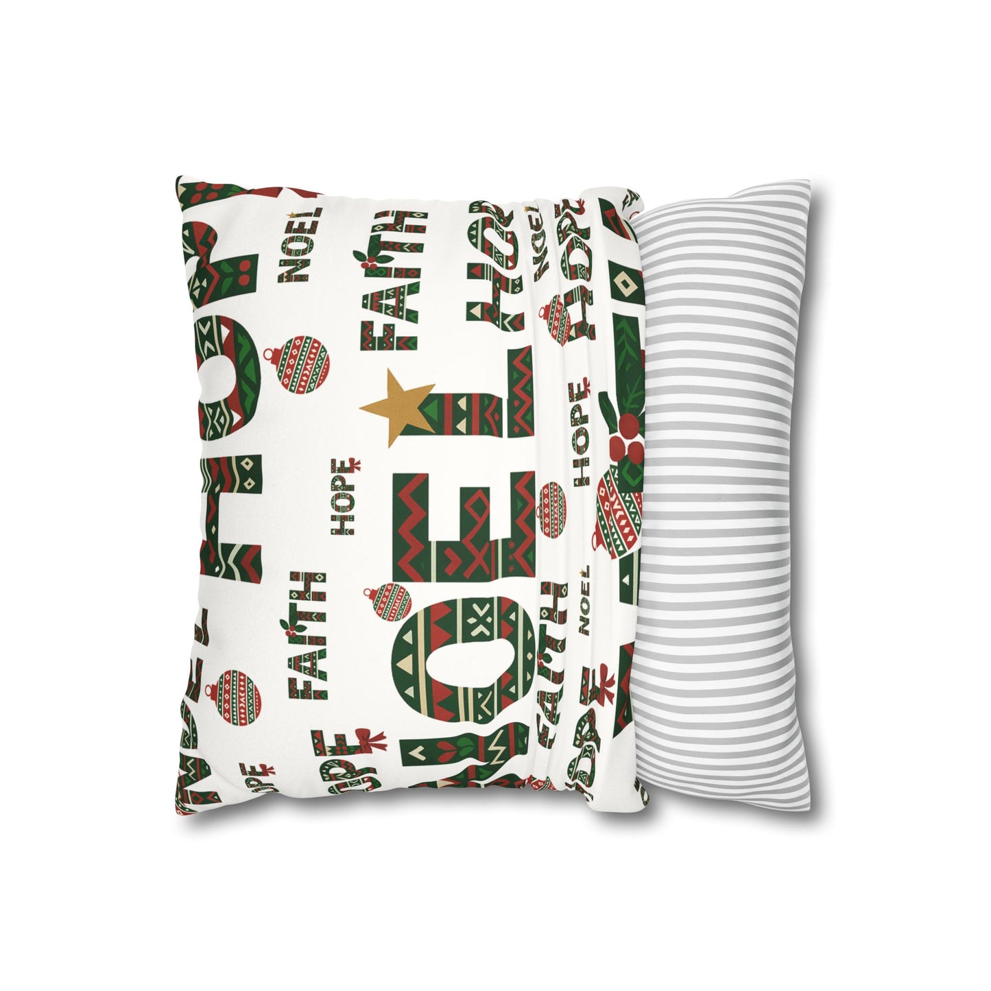 Noel Hope Faith African Print Christmas Pillowcase — Faux Suede Square Holiday Pillow Cover