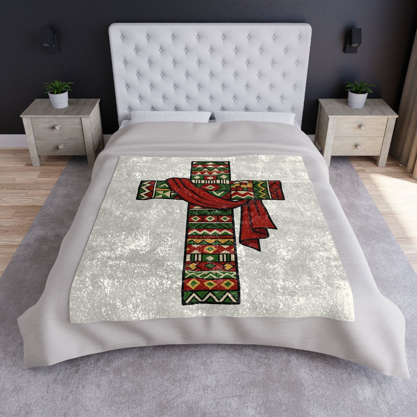 Velvet Blanket - African Patterned Cross, Christmas Design