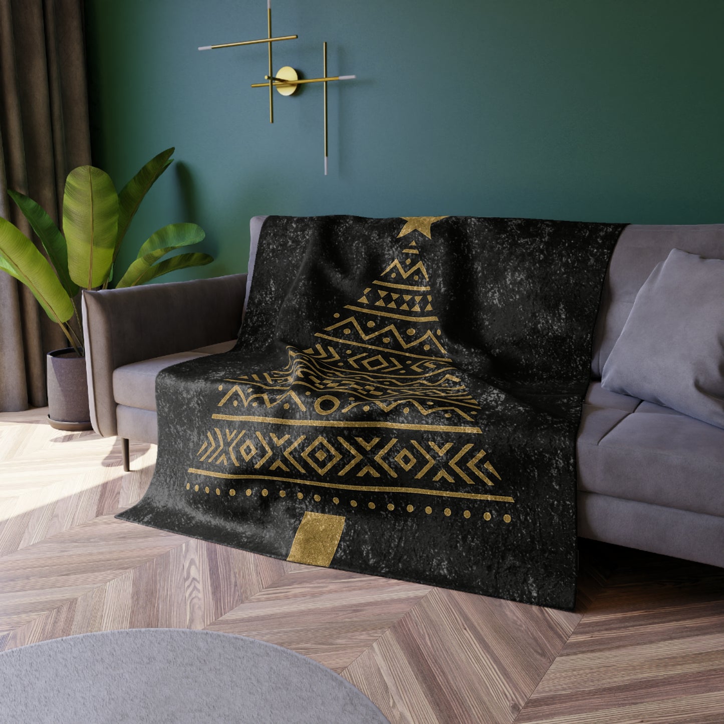 Crushed Velvet Blanket - Gold African Geometric Pattern