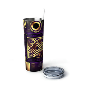 African Geometric Pattern Skinny Steel Tumbler with Straw, 20oz