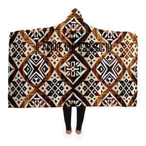 "Blessed: A Brown, Black and White African Patterned Blanket with 'I am Blessed' Logo" AOP