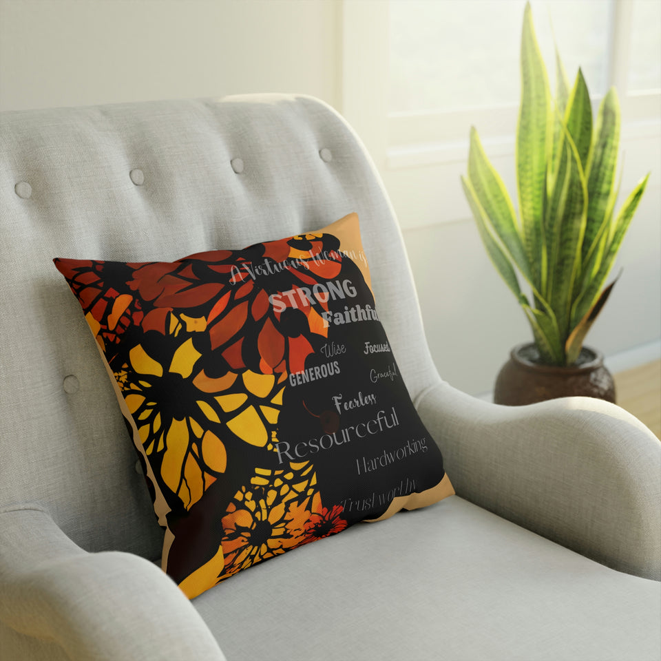 Virtuous Woman: Inspirational Cushion with Proverbs 31 Qualities