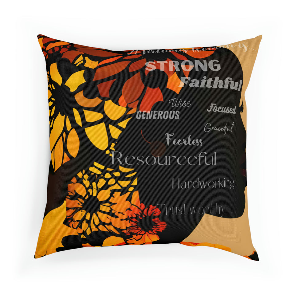 Virtuous Woman: Inspirational Cushion with Proverbs 31 Qualities