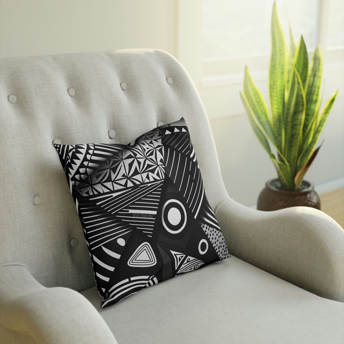 Jesus Loves You: African-Patterned Cushion with Uplifting Message.