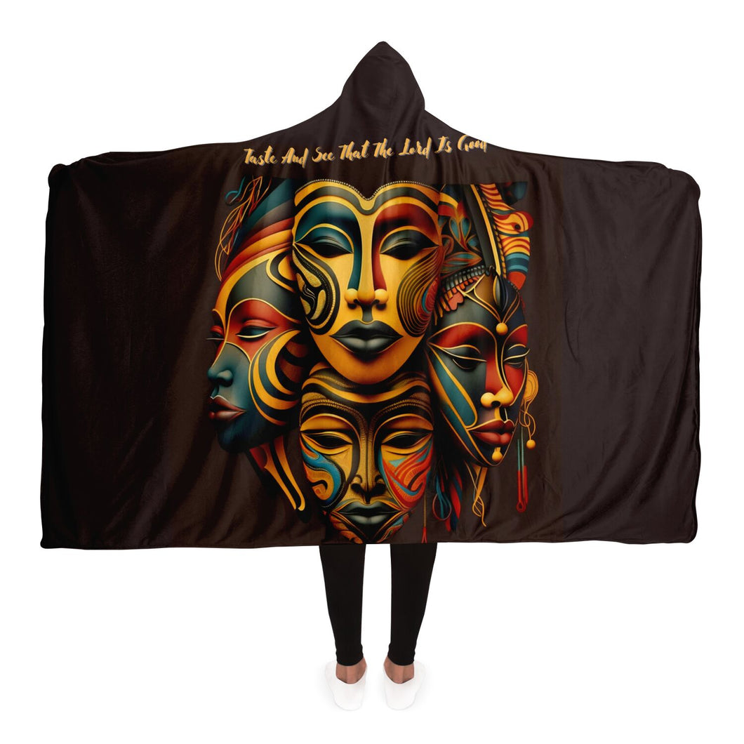 African Face Print Hooded Blanket: Taste and See the Goodness of the Lord- AOP