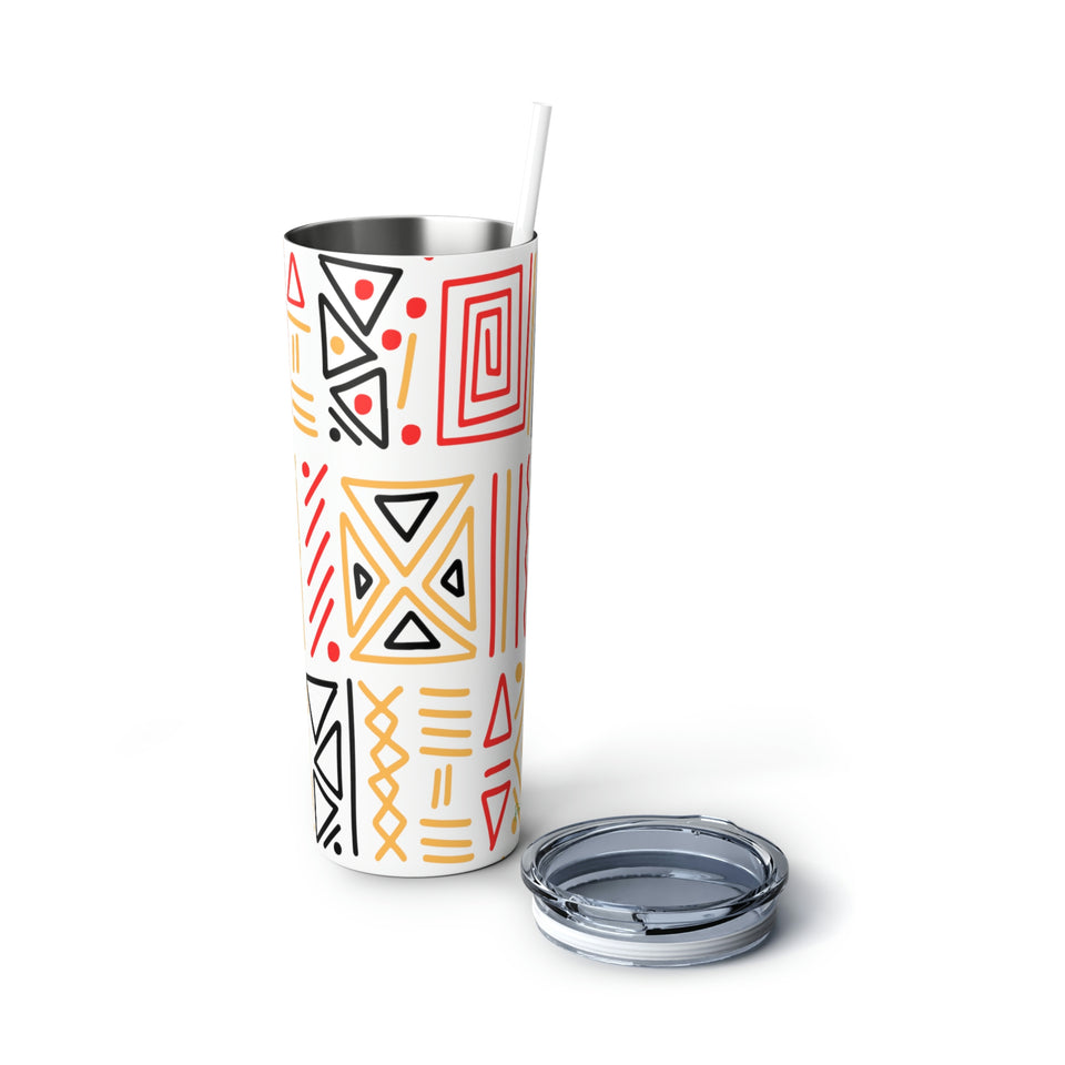 African Motif Skinny Steel Tumbler with Straw 20oz