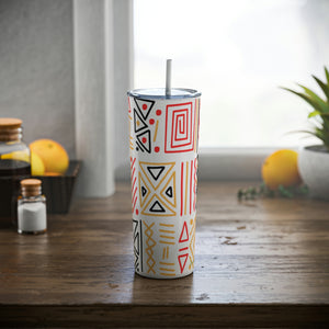 African Motif Skinny Steel Tumbler with Straw 20oz