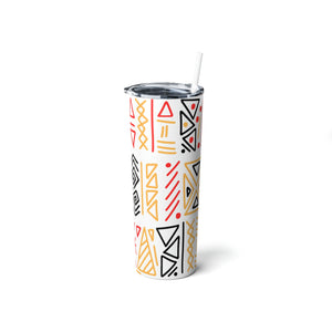 African Motif Skinny Steel Tumbler with Straw 20oz