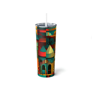 My Village Skinny Steel Tumbler with Straw, 20oz