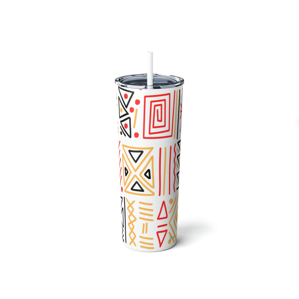 African Motif Skinny Steel Tumbler with Straw 20oz