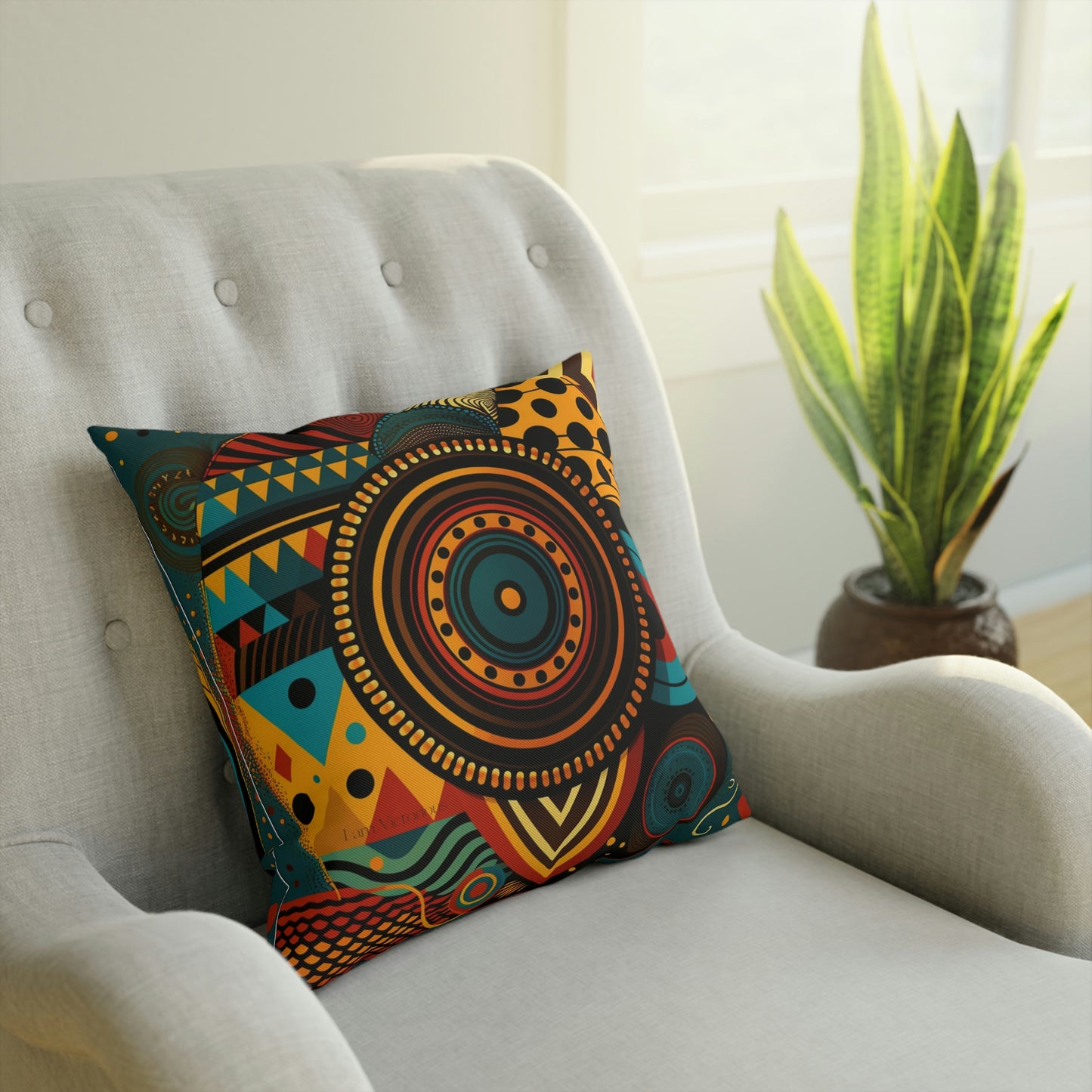 Victorious African Print Cushion: Celebrating Faith and Culture"
