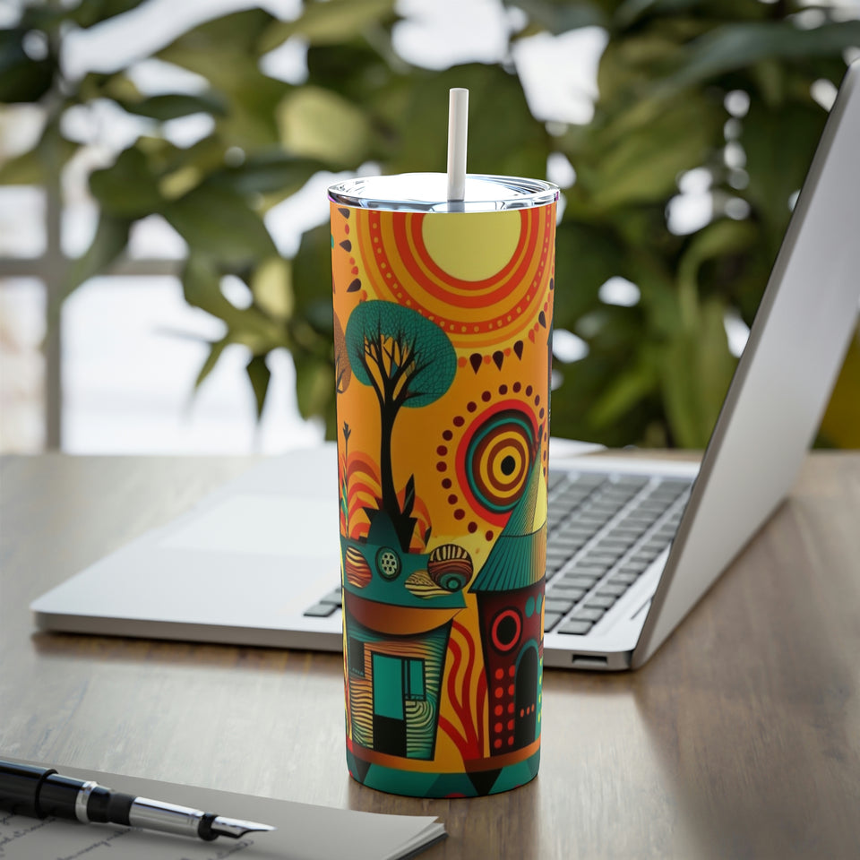 My Village Skinny Steel Tumbler with Straw, 20oz