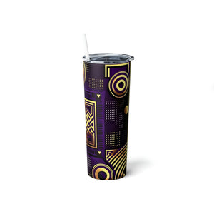 African Geometric Pattern Skinny Steel Tumbler with Straw, 20oz