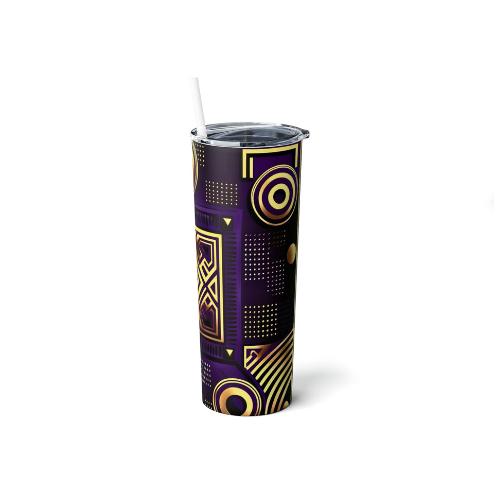 African Geometric Pattern Skinny Steel Tumbler with Straw, 20oz