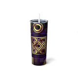 African Geometric Pattern Skinny Steel Tumbler with Straw, 20oz