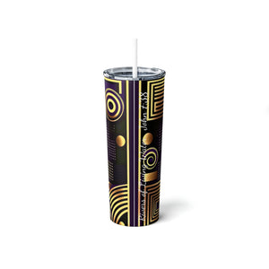 African Geometric Pattern Skinny Steel Tumbler with Straw, 20oz