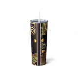 African Geometric Pattern Skinny Steel Tumbler with Straw, 20oz