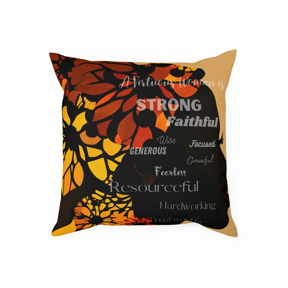 Virtuous Woman: Inspirational Cushion with Proverbs 31 Qualities