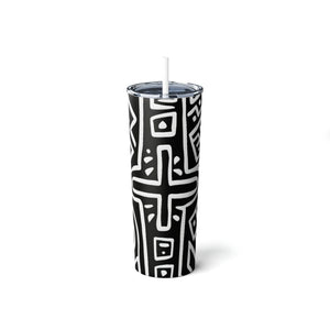 Bogolan Mud Cloth Skinny Steel Tumbler with Straw, , 20oz