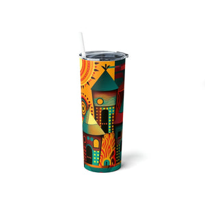 My Village Skinny Steel Tumbler with Straw, 20oz