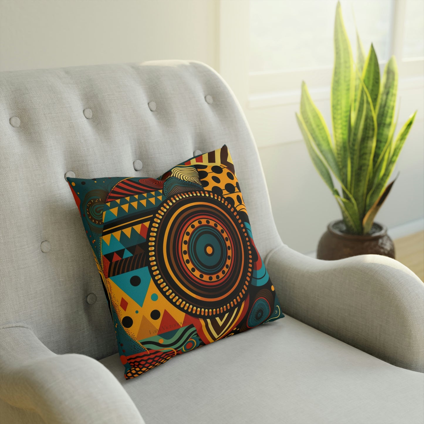 Victorious African Print Cushion: Celebrating Faith and Culture"