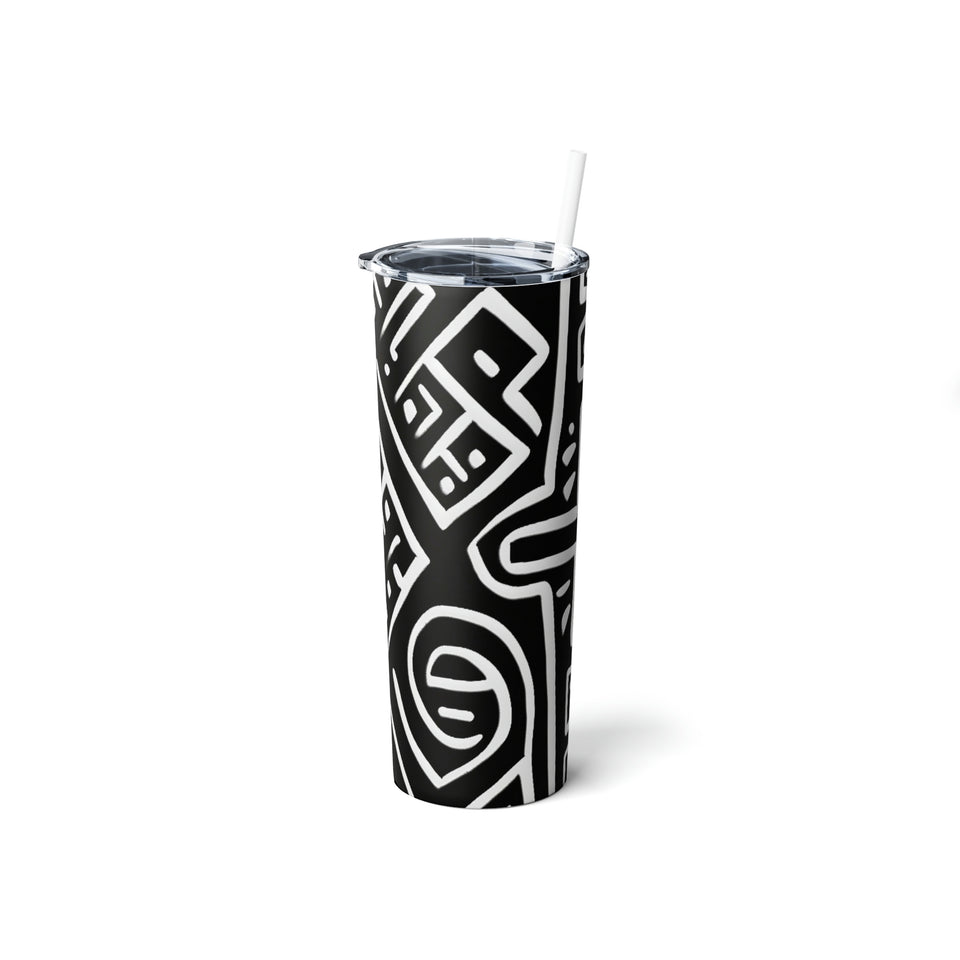 Bogolan Mud Cloth Skinny Steel Tumbler with Straw, , 20oz