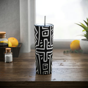 Bogolan Mud Cloth Skinny Steel Tumbler with Straw, , 20oz