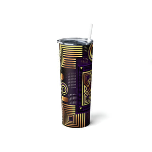 African Geometric Pattern Skinny Steel Tumbler with Straw, 20oz